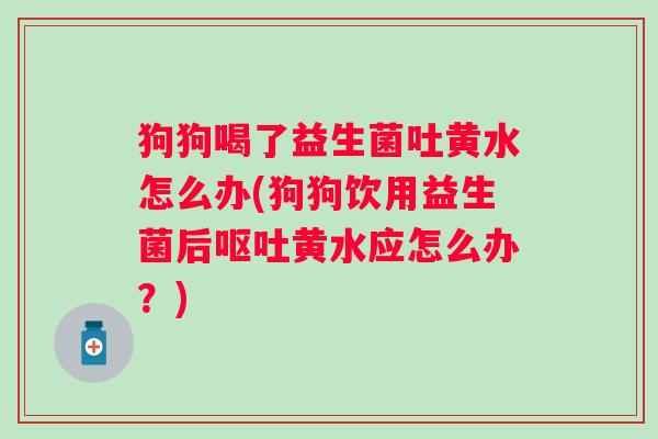 狗狗喝了益生菌吐黄水怎么办(狗狗饮用益生菌后黄水应怎么办?) 狗狗喝了益生菌吐黄水怎么办(狗狗饮用益生菌后黄水应怎么办?)