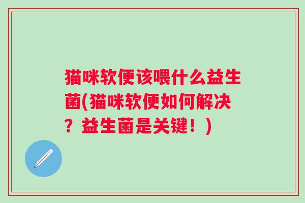 猫咪软便该喂什么益生菌(猫咪软便如何解决？益生菌是关键！)