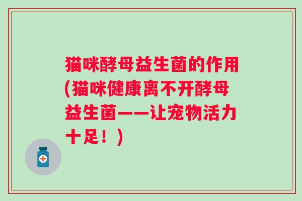 猫咪酵母益生菌的作用(猫咪健康离不开酵母益生菌——让宠物活力十足!) 猫咪酵母益生菌的作用(猫咪健康离不开酵母益生菌——让宠物活力十足!)