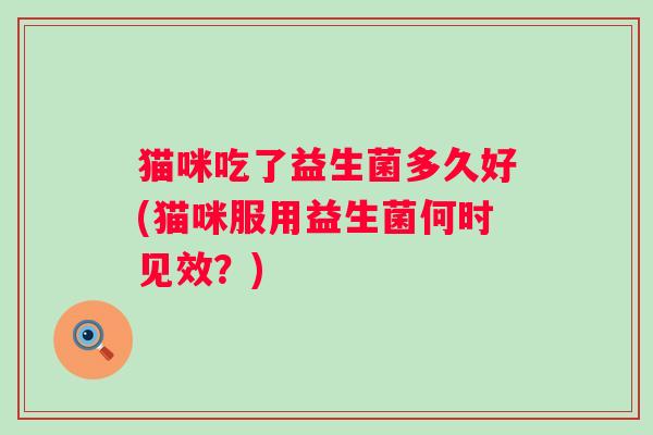 猫咪吃了益生菌多久好(猫咪服用益生菌何时见效？)