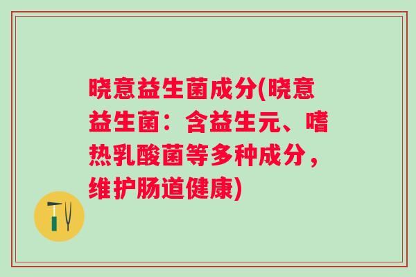 晓意益生菌成分(晓意益生菌：含益生元、嗜热乳酸菌等多种成分，维护肠道健康)