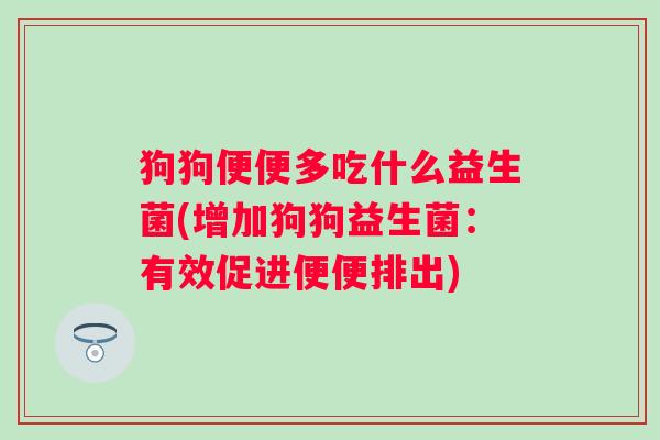 狗狗便便多吃什么益生菌(增加狗狗益生菌：有效促进便便排出)