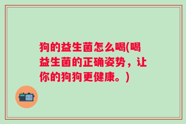 狗的益生菌怎么喝(喝益生菌的正确姿势,让你的狗狗更健康。) 狗的益生菌怎么喝(喝益生菌的正确姿势,让你的狗狗更健康。)