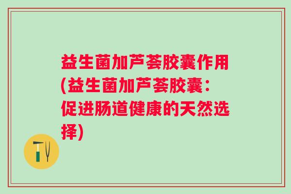 益生菌加芦荟胶囊作用(益生菌加芦荟胶囊：促进肠道健康的天然选择)
