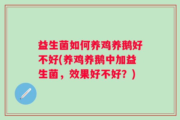 益生菌如何养鸡养鹅好不好(养鸡养鹅中加益生菌,效果好不好?) 益生菌如何养鸡养鹅好不好(养鸡养鹅中加益生菌,效果好不好?)