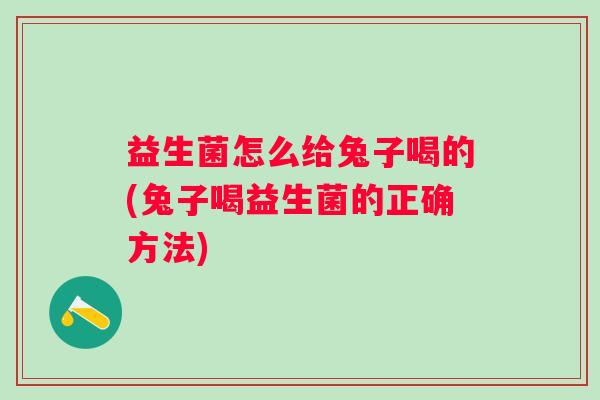 益生菌怎么给兔子喝的(兔子喝益生菌的正确方法)