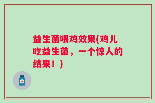 益生菌喂鸡效果(鸡儿吃益生菌，一个惊人的结果！)