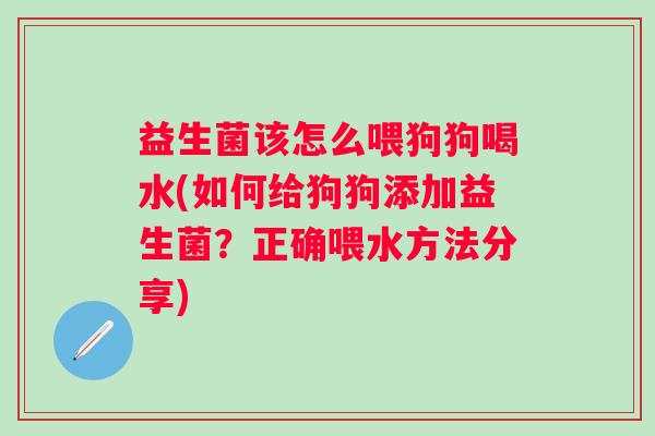 益生菌该怎么喂狗狗喝水(如何给狗狗添加益生菌？正确喂水方法分享)