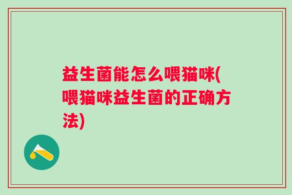 益生菌能怎么喂猫咪(喂猫咪益生菌的正确方法)