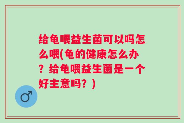 给龟喂益生菌可以吗怎么喂(龟的健康怎么办？给龟喂益生菌是一个好主意吗？)