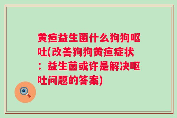 黄疸益生菌什么狗狗(改善狗狗黄疸症状:益生菌或许是解决问题的答案) 黄疸益生菌什么狗狗(改善狗狗黄疸症状:益生菌或许是解决问题的答案)