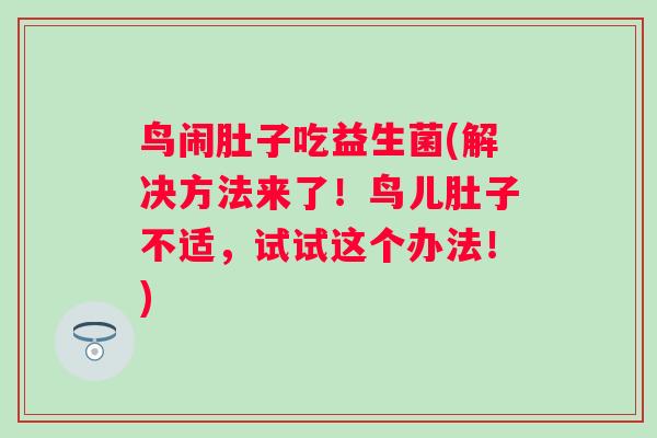 鸟闹肚子吃益生菌(解决方法来了！鸟儿肚子不适，试试这个办法！)