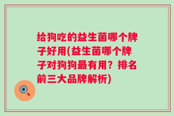 给狗吃的益生菌哪个牌子好用(益生菌哪个牌子对狗狗有用？排名前三大品牌解析)