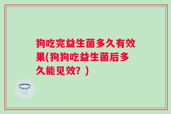 狗吃完益生菌多久有效果(狗狗吃益生菌后多久能见效？)