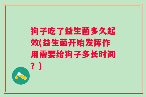 狗子吃了益生菌多久起效(益生菌开始发挥作用需要给狗子多长时间？)