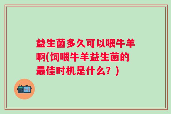 益生菌多久可以喂牛羊啊(饲喂牛羊益生菌的佳时机是什么?) 益生菌多久可以喂牛羊啊(饲喂牛羊益生菌的佳时机是什么?)