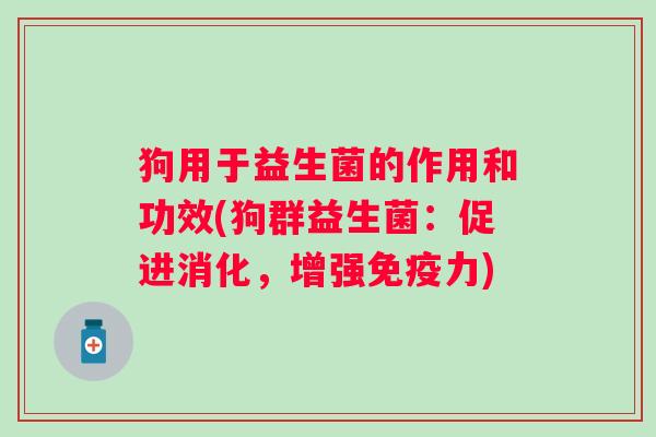 狗用于益生菌的作用和功效(狗群益生菌：促进消化，增强力)
