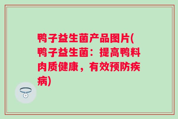 鸭子益生菌产品图片(鸭子益生菌:提高鸭料肉质健康,有效) 鸭子益生菌产品图片(鸭子益生菌:提高鸭料肉质健康,有效)