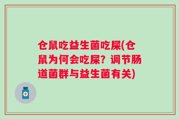 仓鼠吃益生菌吃屎(仓鼠为何会吃屎?调节肠道菌群与益生菌有关) 仓鼠吃益生菌吃屎(仓鼠为何会吃屎?调节肠道菌群与益生菌有关)
