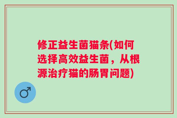 修正益生菌猫条(如何选择高效益生菌，从根源猫的肠胃问题)
