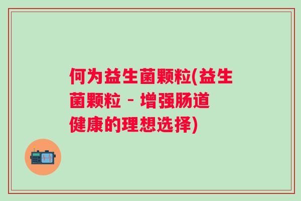 何为益生菌颗粒(益生菌颗粒 - 增强肠道健康的理想选择)