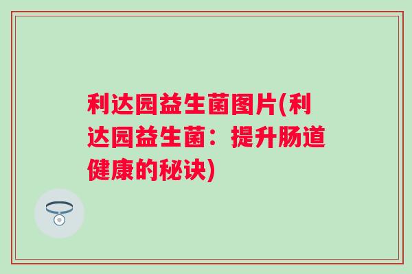 利达园益生菌图片(利达园益生菌:提升肠道健康的秘诀) 利达园益生菌图片(利达园益生菌:提升肠道健康的秘诀)