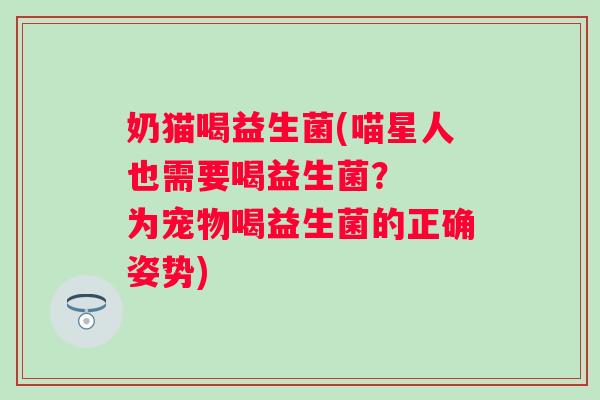 奶猫喝益生菌(喵星人也需要喝益生菌? 为宠物喝益生菌的正确姿势) 奶猫喝益生菌(喵星人也需要喝益生菌? 为宠物喝益生菌的正确姿势)