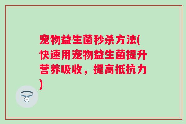 宠物益生菌秒杀方法(快速用宠物益生菌提升营养吸收，提高抵抗力)