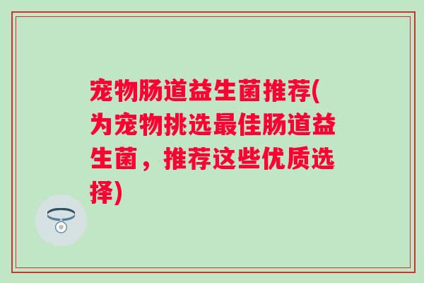 宠物肠道益生菌推荐(为宠物挑选佳肠道益生菌,推荐这些优质选择) 宠物肠道益生菌推荐(为宠物挑选佳肠道益生菌,推荐这些优质选择)