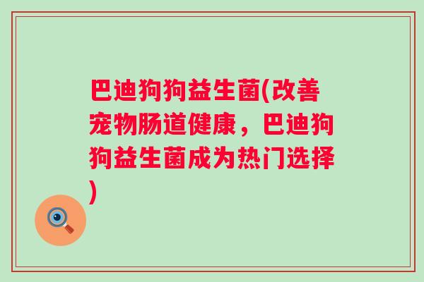巴迪狗狗益生菌(改善宠物肠道健康，巴迪狗狗益生菌成为热门选择)