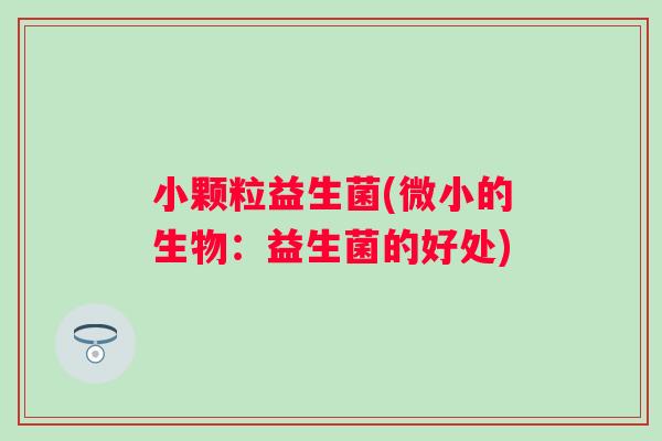 小颗粒益生菌(微小的生物：益生菌的好处)