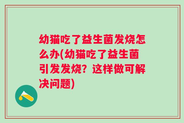 幼猫吃了益生菌发烧怎么办(幼猫吃了益生菌引发发烧?这样做可解决问题) 幼猫吃了益生菌发烧怎么办(幼猫吃了益生菌引发发烧?这样做可解决问题)