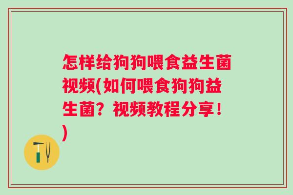 怎样给狗狗喂食益生菌视频(如何喂食狗狗益生菌？视频教程分享！)