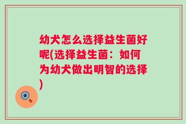 幼犬怎么选择益生菌好呢(选择益生菌：如何为幼犬做出明智的选择)