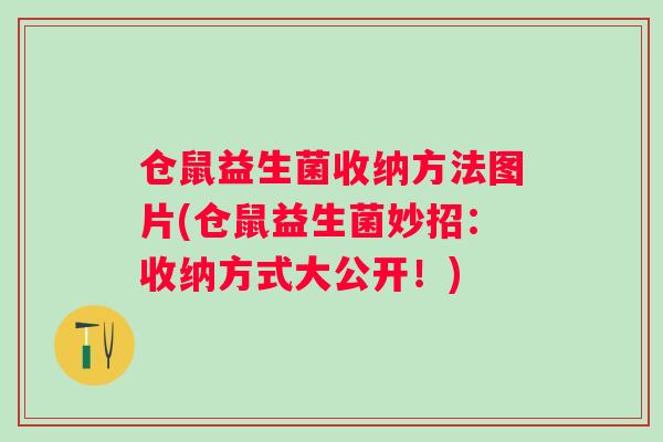 仓鼠益生菌收纳方法图片(仓鼠益生菌妙招：收纳方式大公开！)