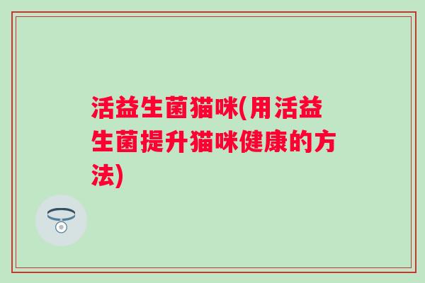 活益生菌猫咪(用活益生菌提升猫咪健康的方法)
