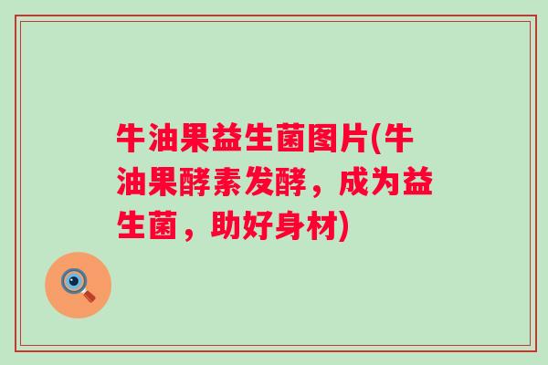 牛油果益生菌图片(牛油果酵素发酵，成为益生菌，助好身材)