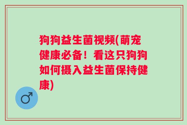 狗狗益生菌视频(萌宠健康必备！看这只狗狗如何摄入益生菌保持健康)