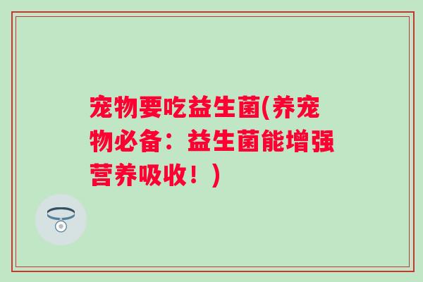 宠物要吃益生菌(养宠物必备：益生菌能增强营养吸收！)