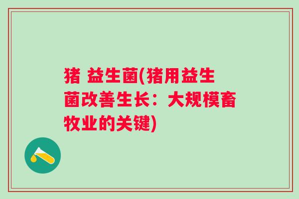 猪 益生菌(猪用益生菌改善生长：大规模畜牧业的关键)