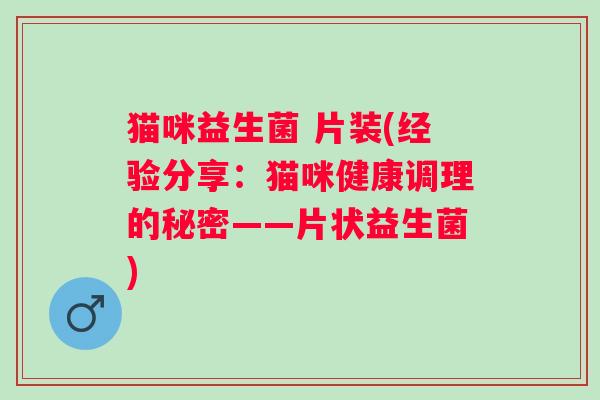 猫咪益生菌 片装(经验分享：猫咪健康调理的秘密——片状益生菌)