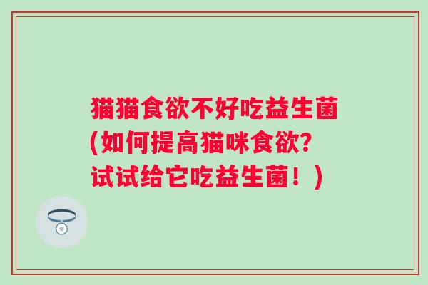 猫猫食欲不好吃益生菌(如何提高猫咪食欲？试试给它吃益生菌！)