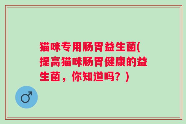 猫咪专用肠胃益生菌(提高猫咪肠胃健康的益生菌,你知道吗?) 猫咪专用肠胃益生菌(提高猫咪肠胃健康的益生菌,你知道吗?)