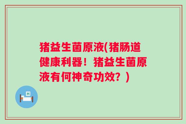 猪益生菌原液(猪肠道健康利器！猪益生菌原液有何神奇功效？)