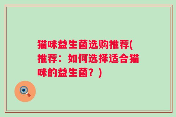 猫咪益生菌选购推荐(推荐：如何选择适合猫咪的益生菌？)