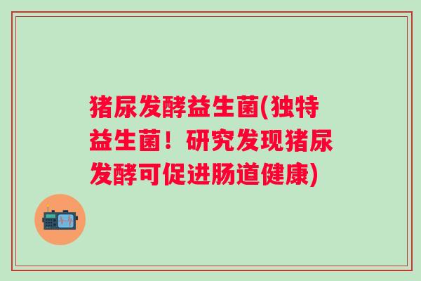猪尿发酵益生菌(独特益生菌！研究发现猪尿发酵可促进肠道健康)