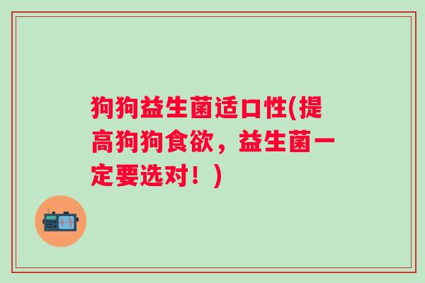 狗狗益生菌适口性(提高狗狗食欲，益生菌一定要选对！)