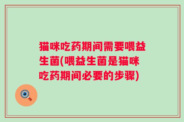 猫咪吃药期间需要喂益生菌(喂益生菌是猫咪吃药期间必要的步骤)