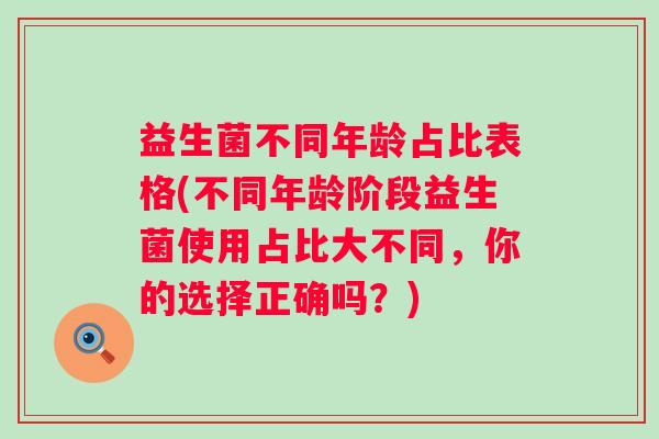 益生菌不同年龄占比表格(不同年龄阶段益生菌使用占比大不同,你的选择正确吗?) 益生菌不同年龄占比表格(不同年龄阶段益生菌使用占比大不同,你的选择正确吗?)