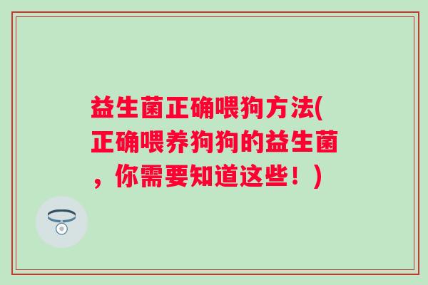 益生菌正确喂狗方法(正确喂养狗狗的益生菌，你需要知道这些！)